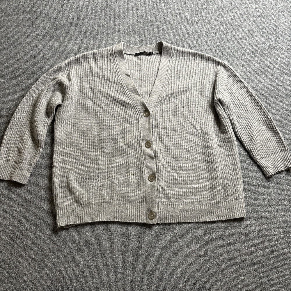 Jenni Kayne Cashmere Cocoon Sweater Small Grey Rib Knit V-Neck Oversized READ‎